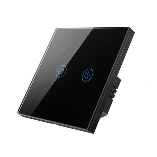 مفتاح إضاءة ذكي واي فاي اثنين زر تصميم زجاجي اسود- متجر Q8IT