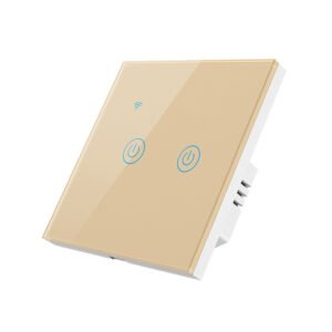 مفتاح إضاءة ذكي واي فاي اثنين زر تصميم زجاجي ذهبي- متجر Q8IT