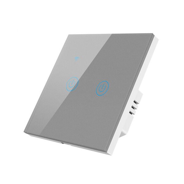 مفتاح إضاءة ذكي واي فاي اثنين زر تصميم زجاجي رمادي- متجر Q8IT