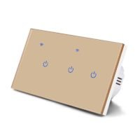 مفتاح إضاءة ذكي واي فاي 3 زر تصميم زجاجي ذهبي- متجر Q8IT