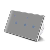 مفتاح إضاءة ذكي واي فاي 3 زر تصميم زجاجي رمادي- متجر Q8IT