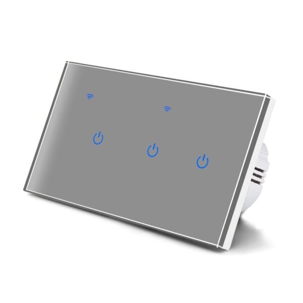 مفتاح إضاءة ذكي واي فاي 3 زر تصميم زجاجي رمادي- متجر Q8IT