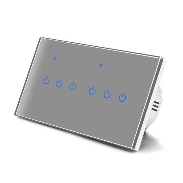 مفتاح إضاءة ذكي واي فاي 6زر تصميم زجاجي رمادي- متجر Q8IT