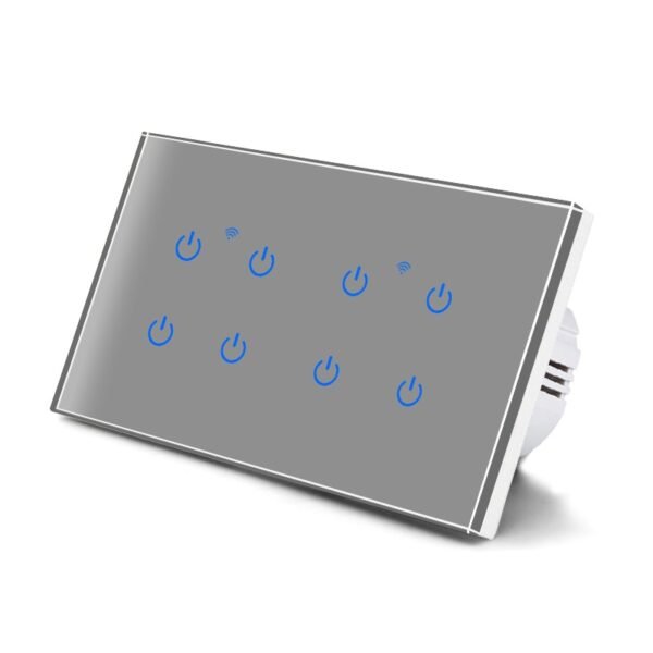 مفتاح إضاءة ذكي واي فاي 8زر تصميم زجاجي رمادي- متجر Q8IT